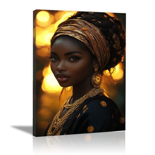 Tableau femme africaine en toile WQBQKKX 30x45cm encadrée Or 1 pour décoration de salon
