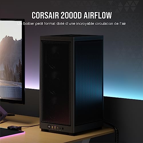 Corsair 2000D AIRFLOW Boîtier PC Mini-ITX - Format Mini-ITX - Panneaux en Acier Maillé - Trois Emplacements GPU - Optimisé Pour le Refroidissement - Entrées/Sorties Modernes en Façade - Noir