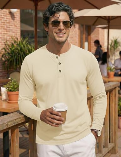 Image of MAGNIVIT Men's Long Sleeve Henley Shirts Cotton 3-Button Spring Casual T-Shirts Solid Color Soft Basic Tops 2026