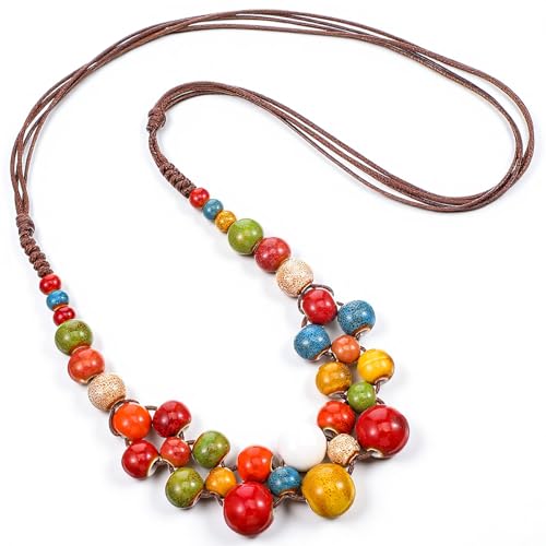Collier perles céramique coloré Yolev pour femme style rétro