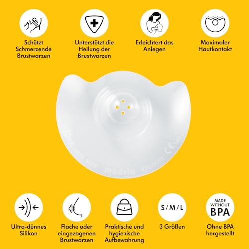 Medela Contact Brusthütchen aus Silikon – Weiches, ultradünnes Design – BPA-frei – 1 Packung mit 2 Hütchen (20 mm) und Aufbewahrungsbox