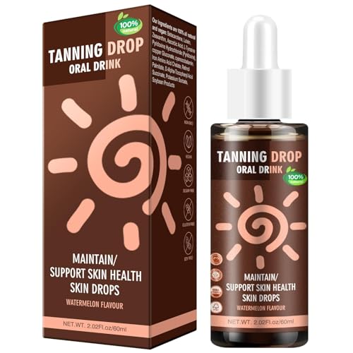 Sunless Tanning Drops To Drink: Oral Dark Self Tanning Drops Gradual Glow for Face & Body, 100% Natural Watermelon Flavor Tanning Supplement for Skin, Hydrating Bronzing Tanner for All Skin (60ml)