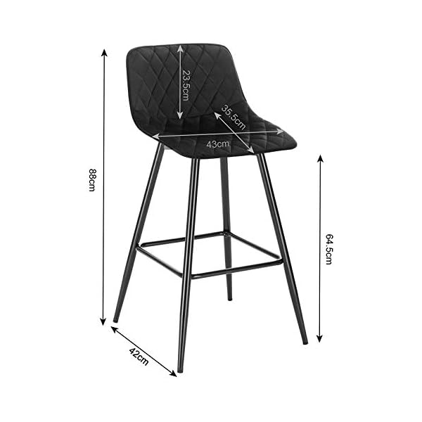 WOLTU Bar Stools Set of 2 PCS Soft Velvet Seat Breakfast Bar Counter Kitchen Chairs Metal Legs Barstools Black High Stools with Backrests & Footrests for Home & Commercial Use #1689 - Image 7