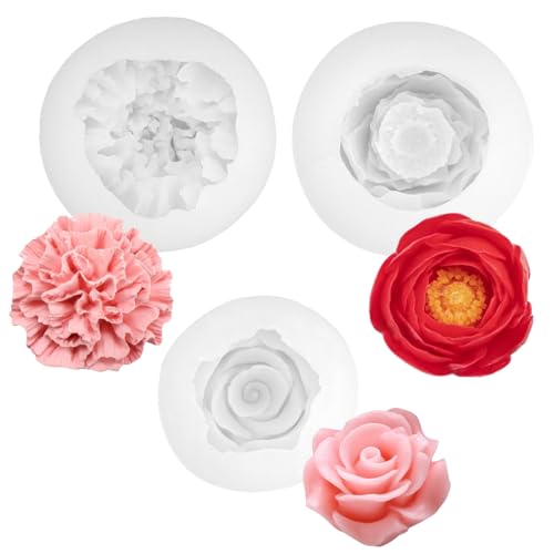 3 Piezas Molde Silicona Velas Flor, Moldes de Vela Flores Grado Alimenticio, Moldes de Silicona Flores Pequeñas 3d para Velas, Molde para Manualidades, Pastel, Aromaterapia, Cera de Abejas, etc.