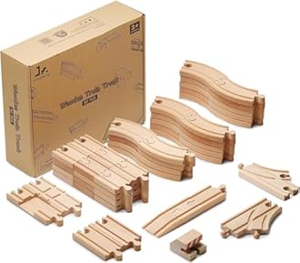 SainSmart Jr. Wooden Train Track 52 Piece Set, Compatible with All Major Brands, Toddler Railway Toy Train Set, 3+