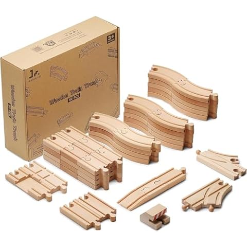 SainSmart Jr. Wooden Train Track 52 PCS, Track Expansion Compatible with All Major Brands Toddler Railway Toy Train Set Boys Train Set 3+ Cover