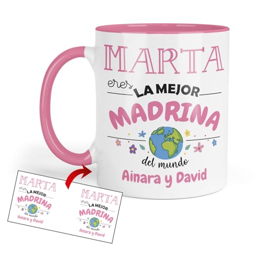 Kembilove Taza Madrina Personalizada | Regalo Original con Nombre para Bautizo, Confirmación o Familia | Detalle Emotivo Cumpleaños y Navidad | Tazas Personalizadas Cerámica Madrinas