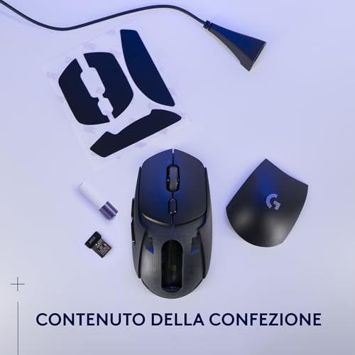 309 LIGHTSPEED Mouse gaming wirelessleggero, interruttori ibridi LIGHTFORCE, sensore HERO 25K, oltre 300 ore con batteria AA, 6 pulsanti programmabili, PC e Mac - Nero - Mouse gaming - Immagine 8