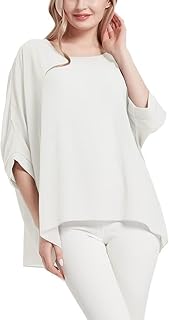 WAVDSYB Poncho holgado de gasa transparente para mujer, talla grande, túnica tipo murciélago, color rosa, talla única (crema)