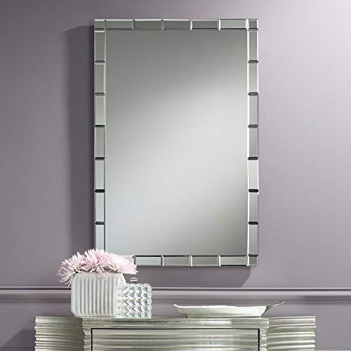 Possini Euro Design Cari Rectangular Vanity Decorative Wall Mirror Modern Glam Mirrored Tile Edges Frame Beveled Glass 23 1/2" Wide For Bathroom Bedroom Living Room Home House Office Entryway #TOP22
