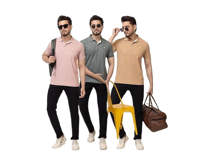 Image of Regular Fit Half Sleeve Soft and Comfortable Solid Polo T-Shirt for Mens (Pack of 3)