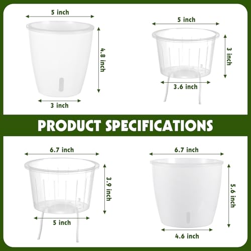 KvyusFlourish Self-Watering Pots for Indoor Plants, 8-Pack 6.7'' Self Watering Planter with Drainage Holes, Small African Violet Pots with Water Indicator, Clear Wick Pot, White by KvyusFlourish - Image 2