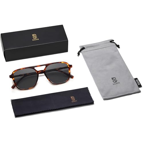 Image of SOJOS Retro Aviator Sunglasses for Women Men,Trendy Rectangle Womens Mens Shades Sun Glasses SJ2202