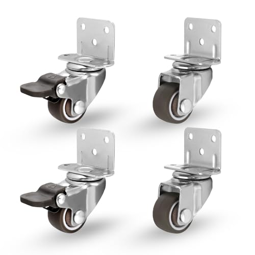 LONTAN 4er Set möbelrollen mit bremse l rollen Möbelrollen L-förmige Rollen für Möbel 25mm Schwerlastrollen Tragkraft 11kg pro Lenkrollen