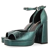 GIOSEPPO Sandalias Verdes Metalizadas con tacón Ancho y Plataforma para Mujer Blunt