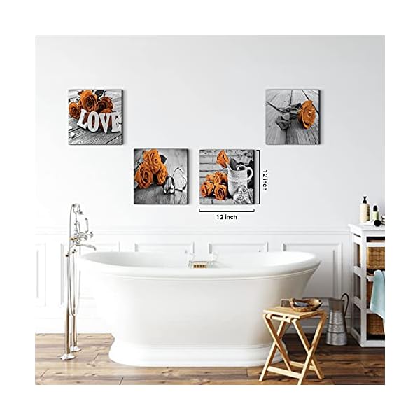   Burnt-Orange-Wall-Decor-Rose-Flower-Wall-Art-for-Living-Room-Canvas-Prints-Floral-Posters-Bathroom-Bedroom-Pictures-Rustic-Painting-Modern-Artworks-Kitchen-Dinner-Room-Home-Decorations-12x12-4-Pieces