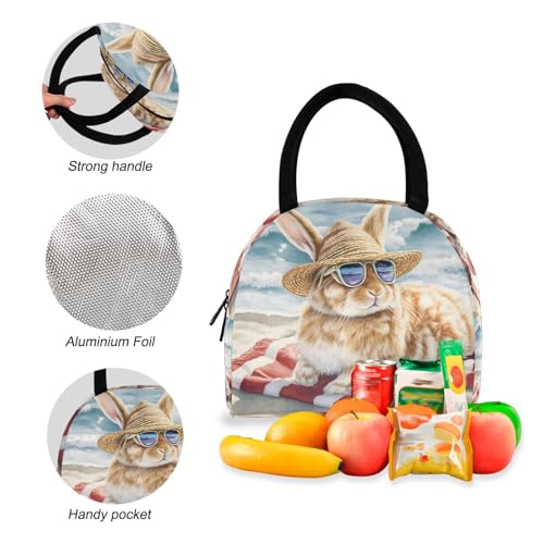 Backpack Lunch Box Set Large Capacity Travel Backpacks and Insulated Lunch Bag for Commute Hiking Picnic Rabbit on Beach Print4