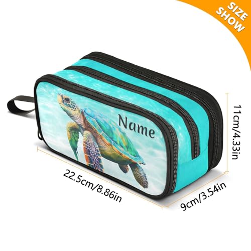 Image of Custom Sea Turtle Teal Pencil Case Box Boys Girls Personalized Name Large Pencil Pouch Stationery Pen Bag Organizer for Kids Adults School Office
