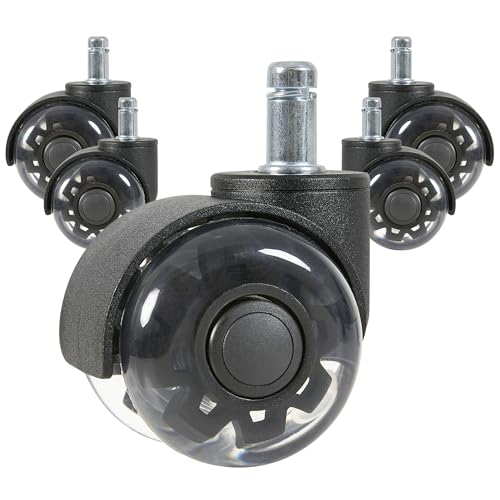 Andyou Ruedas Silla Oficina Set de 5 – 11x22 mm, Silenciosas y Suaves, 360° Giratorias, Protegen Parquet y Suelos Duros, Instalación sin Herramientas, No Compatible con Sillas IKEA