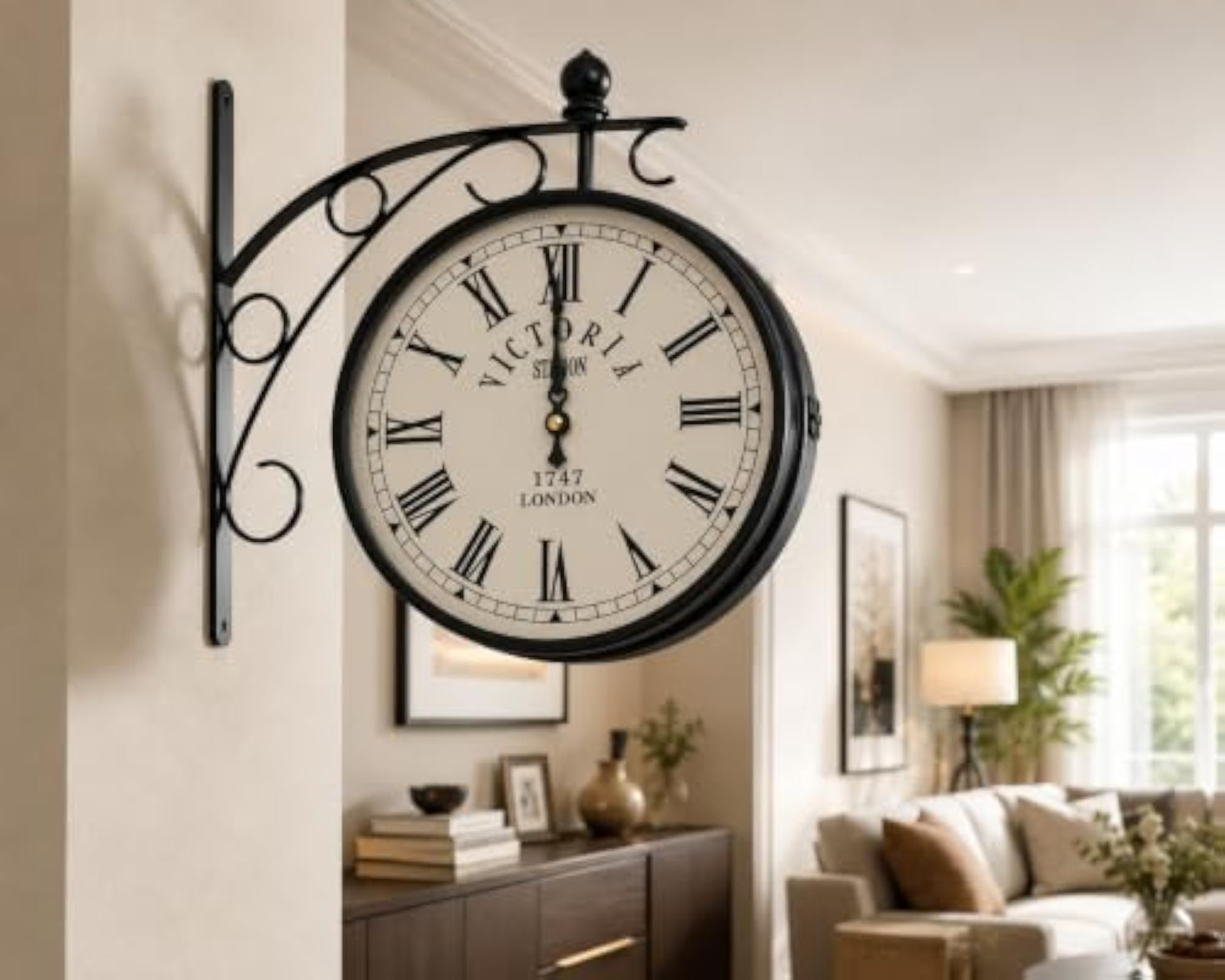 Double Sided Station Wall Clock, 10 Inch Metal Design