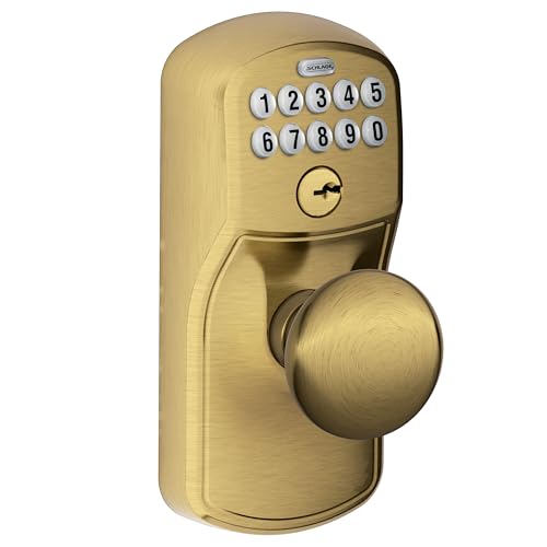 Schlage Plymouth Keypad Lock with Lever Handle, Electronic Keyless Door Entry, Flex Lock Auto‑Lock Option, Antique Brass, FE595 PLY 609 FLA by SCHLAGE - Used condition - Image 2