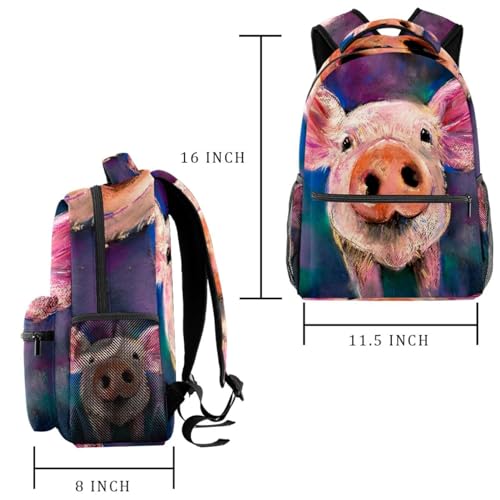 Sac à dos d'école portrait de cochon, cadeau original - 2