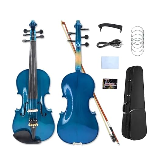 Yinfente 5 String Acoustic Electric violin Maple Spruce Wood Acoustic Violin Ebony Violin Fittings 4/4 Blue color with violin case bow (blue)