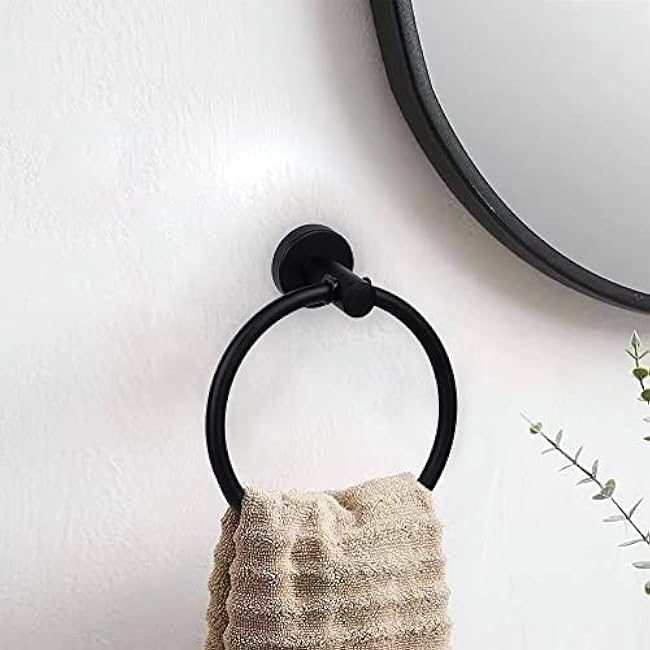 Matte Black Towel Ring - Heavy Duty Stainless Steel Hand Towel Holder for Bathroom & Kitchen, Wall Mounted with Easy Installation Kit | 6.5 L x 1.97 W x 6.5 H