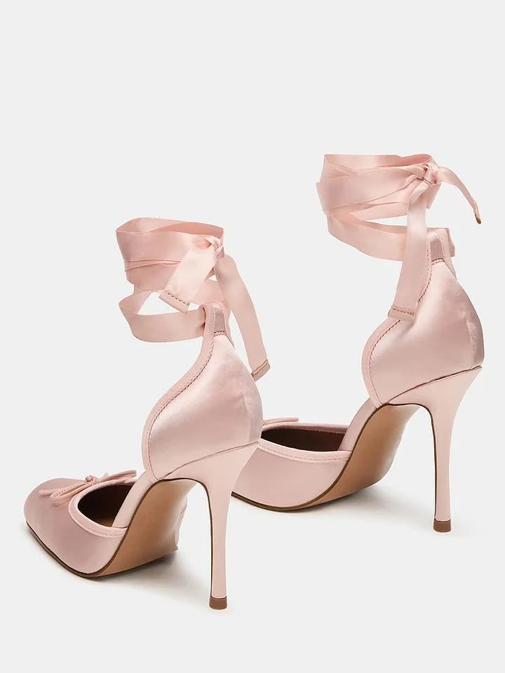 UniqueStride Women Lace Up Ankle Strappy Bow Stiletto High Heels Pumps Square Toe Satin Ballet Ballerina Mary Janes Elegant Party Dress Shoes3
