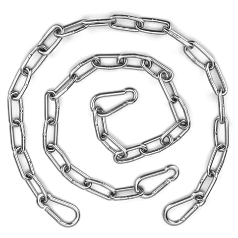 Syocsek 2 Pack Gate Chain Lock for Outdoor Fence with Carabiner, 5/32 x 24 Inch Stainless Steel Link Chains No Fear of Being Bent, Easy to Adjust Barn Chain for Livestock Gate, Silver Cover