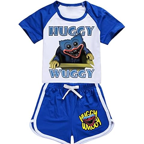 Huggy Wuggy Printed T-Shirt and Shorts 2pcs/Sets Tracksuits for Boys Girls Huggy Wuggy Clothes (Blue,120cm,3 Years,4 Years) Cover