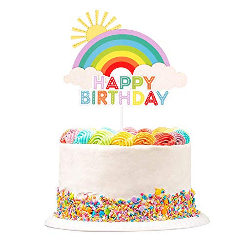 Unimall 1Pc Colorful Rainbow Cake Topper/Cake Flags/Cake Picks - Include Cute Cloud/Sun Kids Child Happy Birthday Baby Shower Party Baking Decoration Supplies1 #TOP23