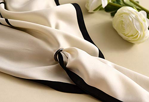 100% Pure Silk Feeling Women Scarf Sunscreen Shawls Wraps-Lightweight Striped Neckerchief– Breathable Digital Printed Scarves White(With holes)4