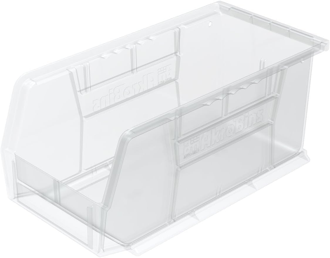 Contenedores de plástico Akro-Mils 30230 AkRobins, cubos apilables que ahorran espacio para garaje, despensa, organización de manualidades, 27,94 cm x 12,7 cm x 12,7 cm, transparentes, paquete de 12