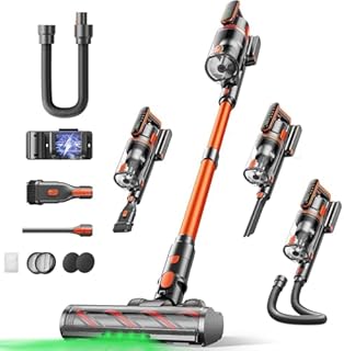 Fieety Aspirateur Balai sans Fil, 50kPa/600W/65Min Aspirateur sans Fil Puissant avec Parfumé Recharge Murale Mode Automatique Tuyau Extensible 1m pour Poils d’Animaux, Tapis, Sols Durs et Voiture