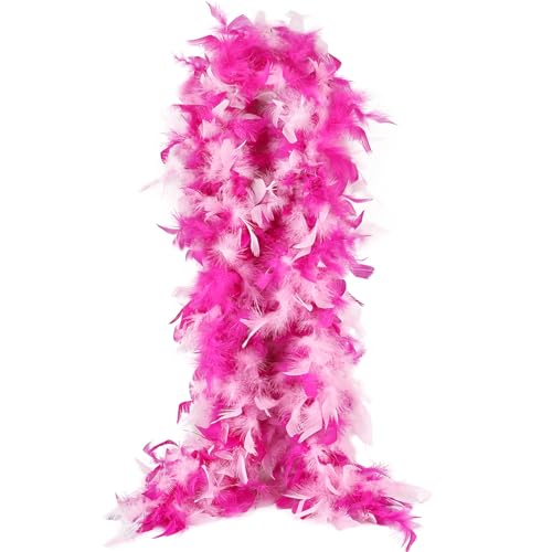 THARAHT Mix Color Chandelle Turkey Feather Boa 2 Yards 38g for DIY Craft Home Dancing Wedding Mardi Gras Party Halloween Costume Decoration Feather Boa Red Fuchsia