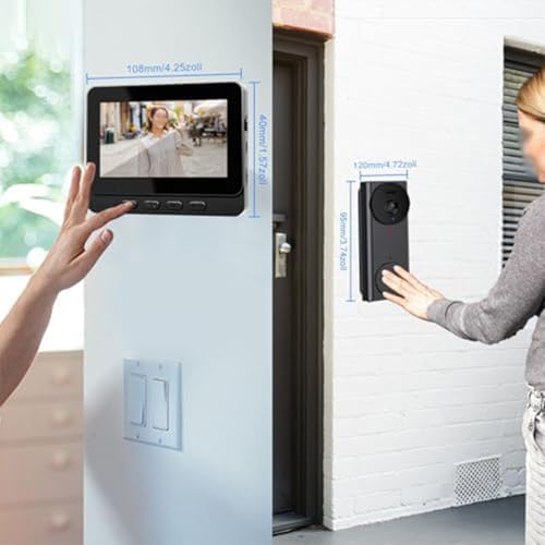 Cámara de timbre de video WiFi 1080P con pantalla IPS de 4.3 pulgadas, ángulo de visión amplio de 170°, sistema de intercomunicación de seguridad inalámbrico para el hogar IP65 resistente a la - imagen 5
