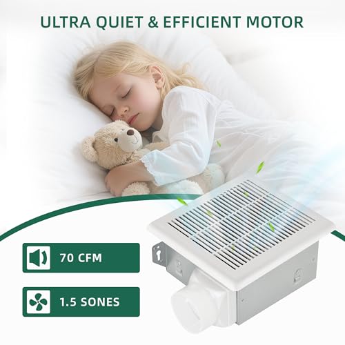 Image of Akicon Bathroom Exhaust Fan, 70 CFM Quiet Bathroom Vent Fan