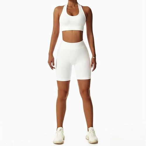 Litthing Backless Sports Bra Women Halter Neck Seamless Bralette Middle Impact Support Padded Bras Comfort Wireless Gym Tank Tops Yoga Workout Sexy Crop Top White - Image 4