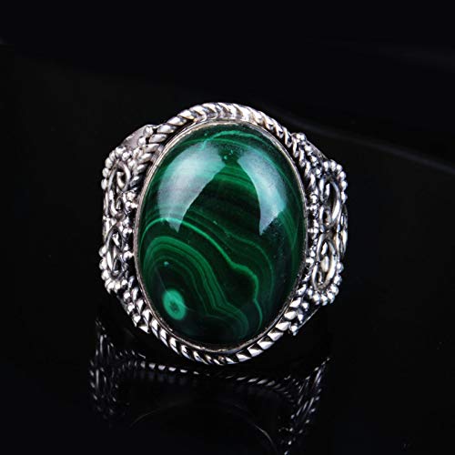 Bague en argent 925 avec malachite véritable de qualité fine taille 18