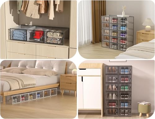 15 Pack X-Large Shoe Storage Boxes Organizers, Shoe Boxes Clear Plastic Stackable Shoe Containers with Lids, Foldable Space-Saving Storage Bins Shoe Cabinet, Fit up to Men's US 11/Women's US 12, White by Simple Deluxe - Image 3