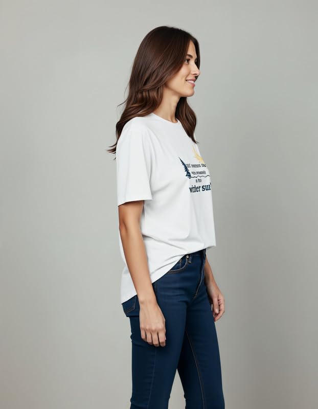 Image of Women's Loose Fit /Boyfriend Fit Graphic Printed Tshirt | 100% Super Combed Cotton | Oversized Fit | White Round Neck T-Shirt