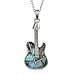 Kiara Jewellery Collier avec pendentif guitare incrusté de coquille d'ormeau bleu vert naturel sur chaîne 45,7 cm Ne ternit pas