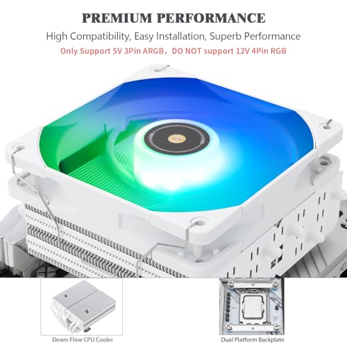 Thermalright SI-100 White ARGB CPU Air Cooler ITX, 6×6mm Heat Pipes,120mm PWM Quiet Fan CPU Cooler, 110mm Hight, for AM4/AM5,Intel lga1150/1151/1200/1700/1851/2011,100mm Low Profile PC Cooling