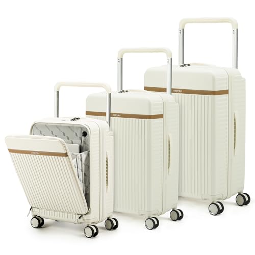 Image of THE ASSEMBLY Double Spinner Hard Luggage Set Of 3 | Premium Polycarbonate Cabin & Check-In Trolley Bags With Wide Handle & Noise-Free 8 Wheels - Roverpro,White, Small,Medium,Large, 73.5 cm