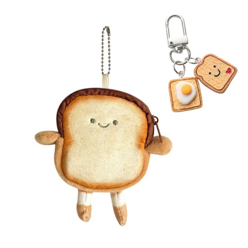 BKEPDY Porte Monnaie Femme Peluche Toast Pain Grillé Portefeuille pour Petit avec Adorable Porte Clés Mini Sportefeuille Cadeau d'anniversaire