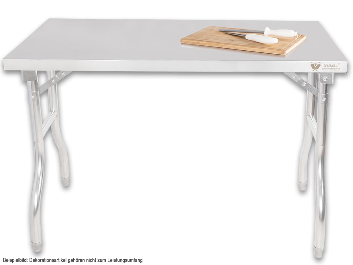 Beeketal Edelstahl Klapptisch (Größe wählbar) | Arbeitstisch für Gastro & Privat | 100-180cm Längen | klappbar & höhenverstellbare Füße | BAR-K Serie (BAR120-70K)