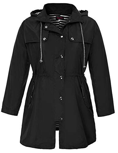 Women's Hooded Raincoat Waterproof Rain Jacket Windbreaker Black 24W