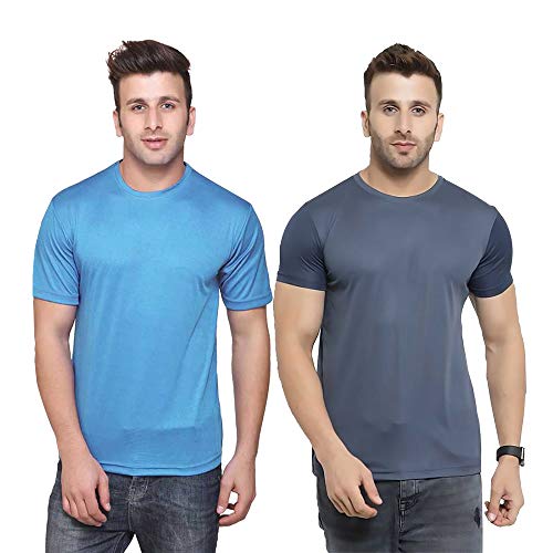 Image of TQH Men Dri Fit Polyester Half Sleeve Round Neck Multicolor t Shirts - Combo Set of 2