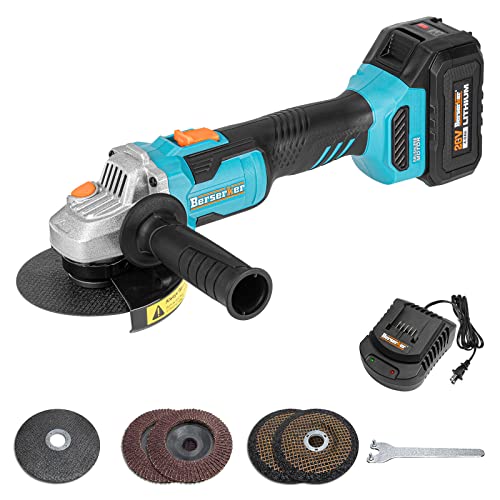Berserker 20V Cordless 4-1/2" Brushless Power Angle Grinder Tool, 4.0Ah Li-Ion Battery Operated And Fast Charger, Electric Handheld Grinder For Metal Wood With Grinding Cutting Wheel And Flap Disc #TOP21